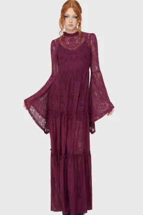 Airflow Mesh Panel FlexibleRibbedTrims Hecate Lace Maxi Dress [Plum]