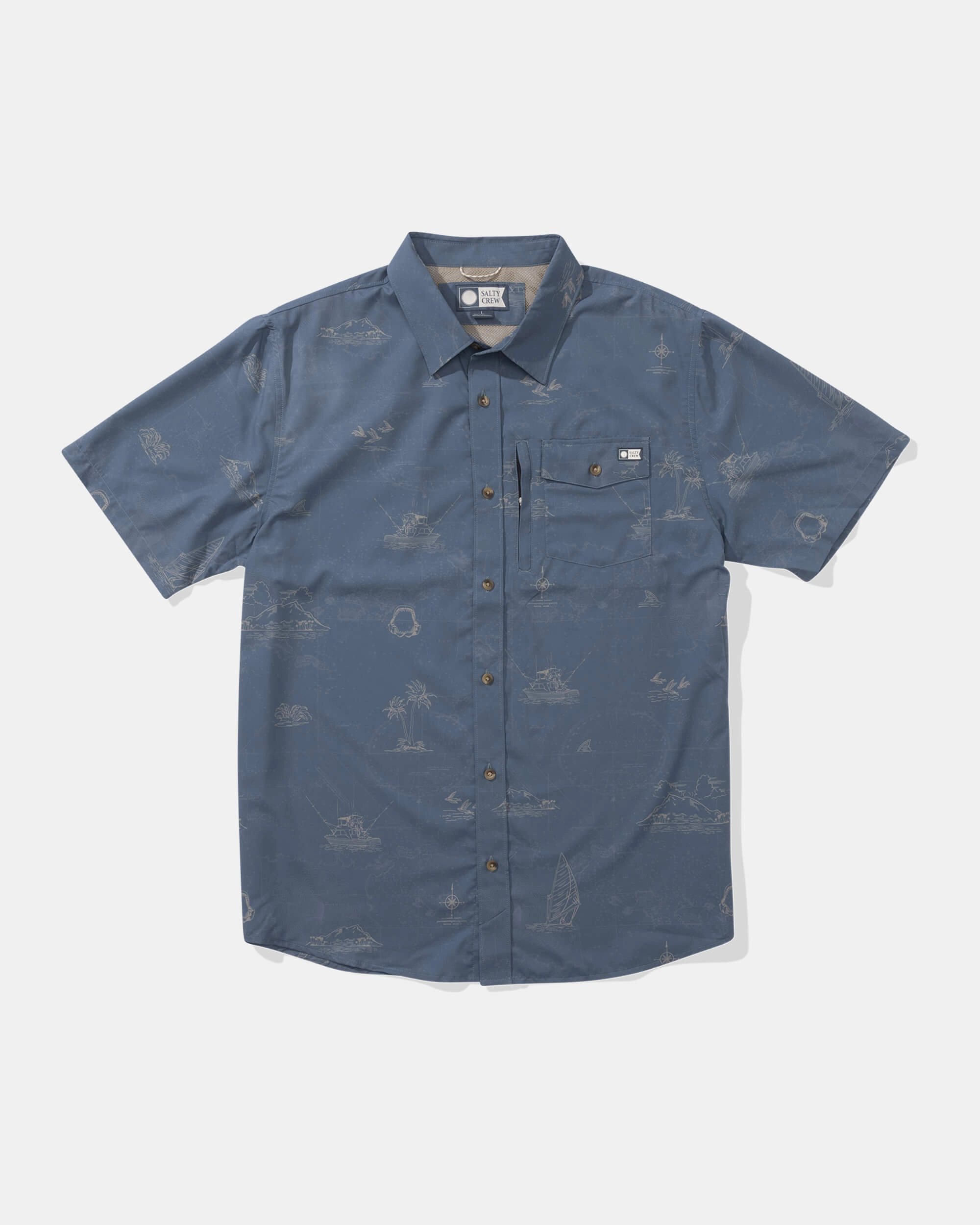 Helmsman Uv Button Up - Bluefin Checkered Print Modern Cut