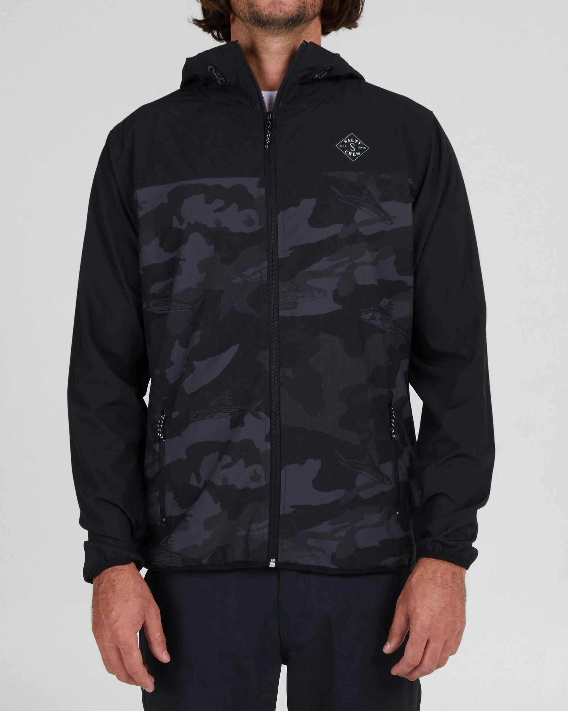 Stowaway Jacket - Black Camo High Collar Design