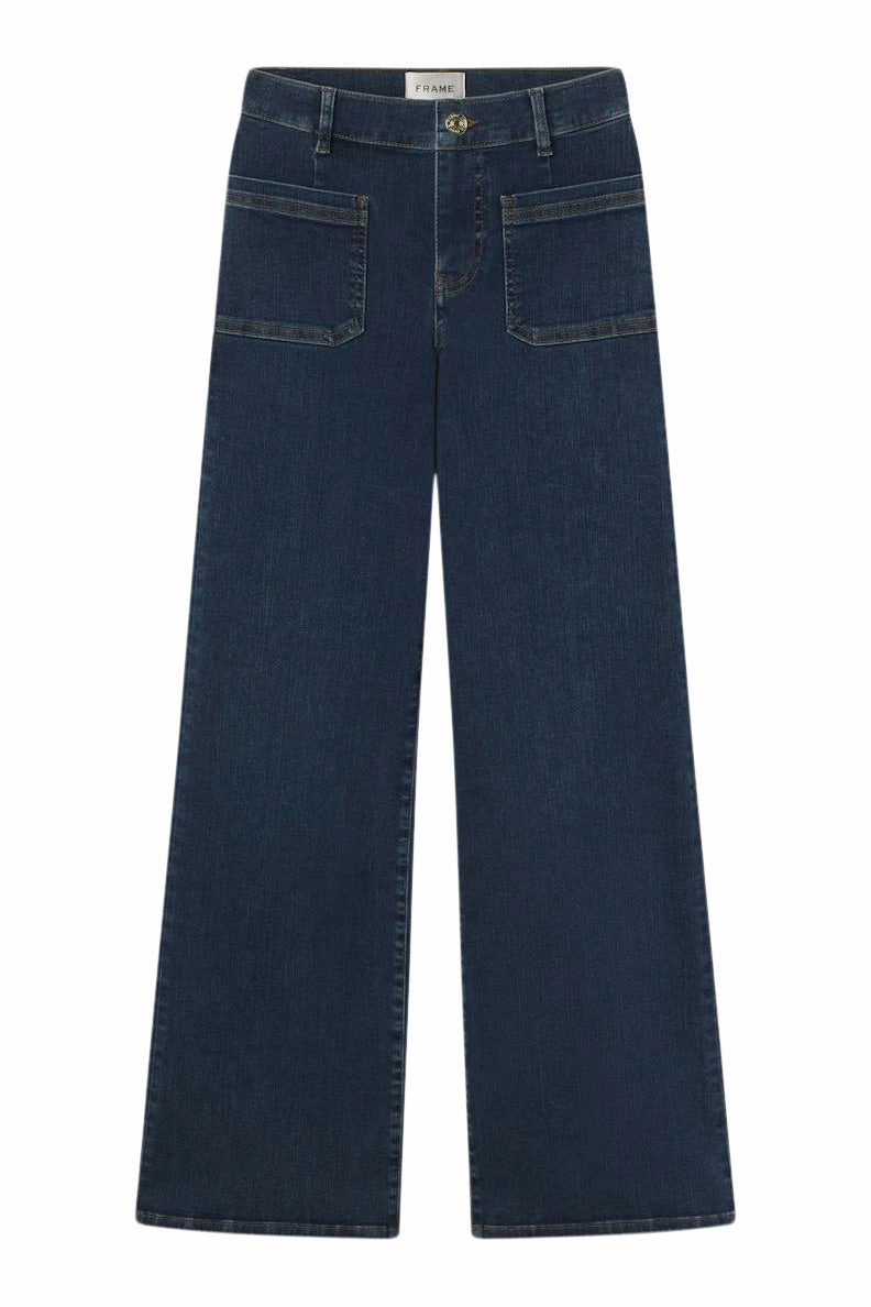 Eco Friendly Night Out Frame Denim Le Slim Palazzo Bardot Pocket in Cursive