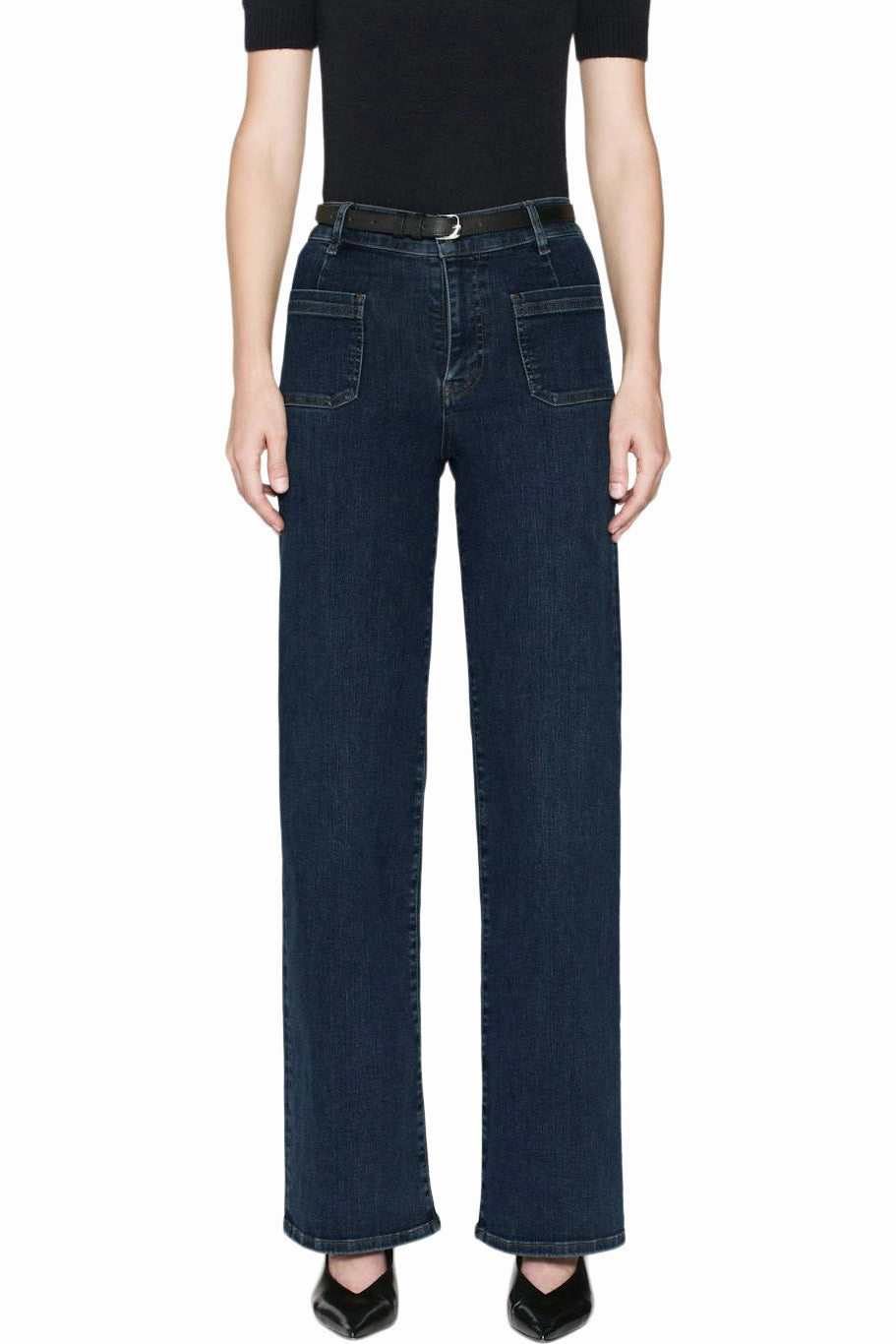 Active Ready Modern Weekend Style Frame Denim Le Slim Palazzo Bardot Pocket in Cursive