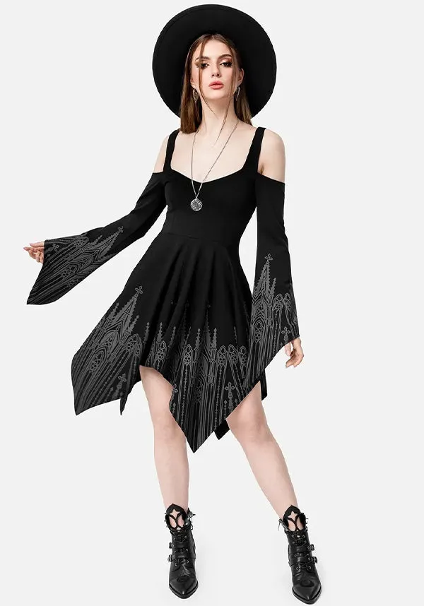 HighNeck Ribbed Neckline Infernal Chapel | MINI DRESS