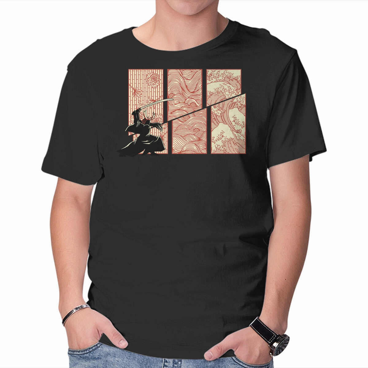 Japanese Samurai Kanagawa Wave Recycled Polyester Layered Shoulder Design