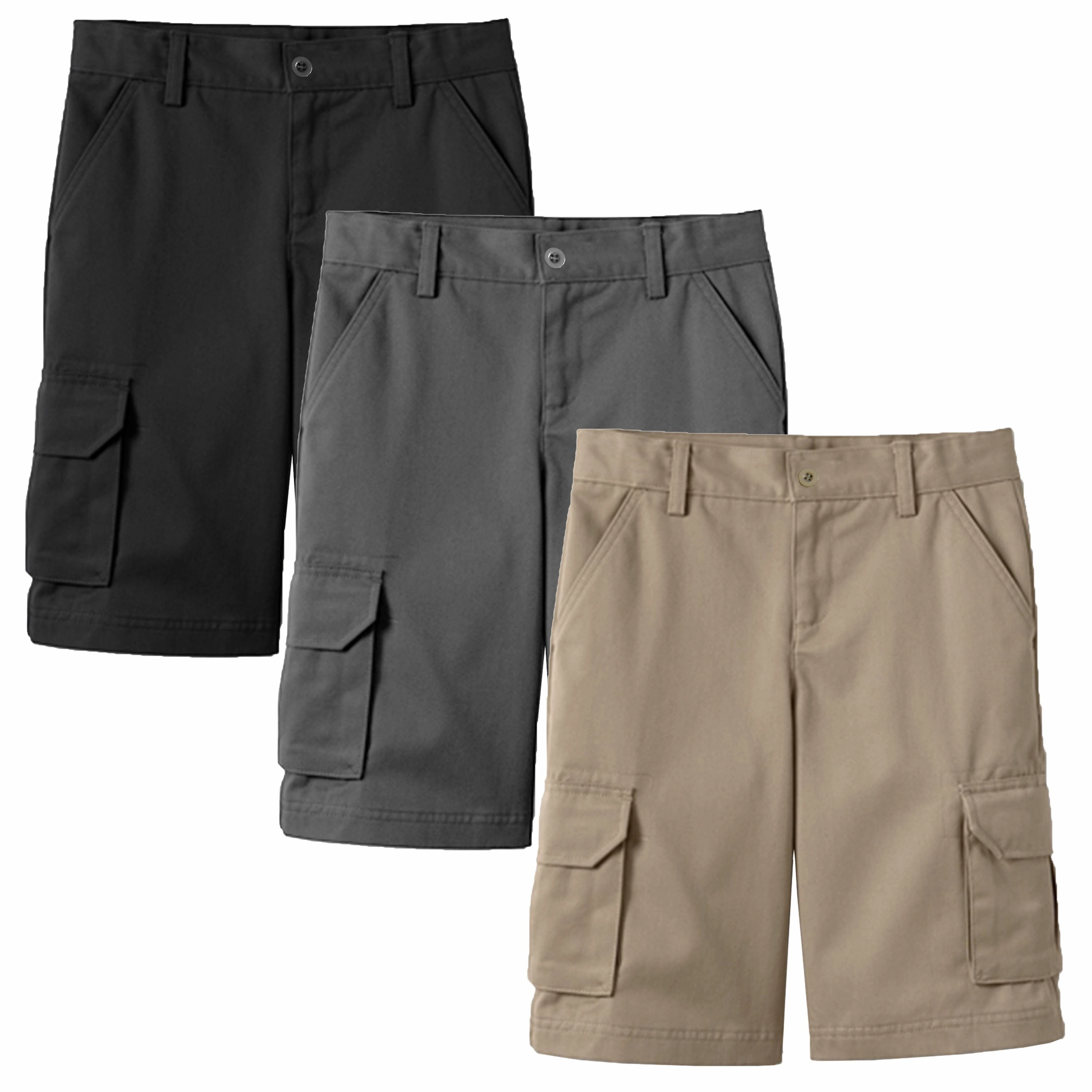 3-Pack Boy's Stretch Cotton Cargo Shorts (Sizes, 8-18) Quick Adjust