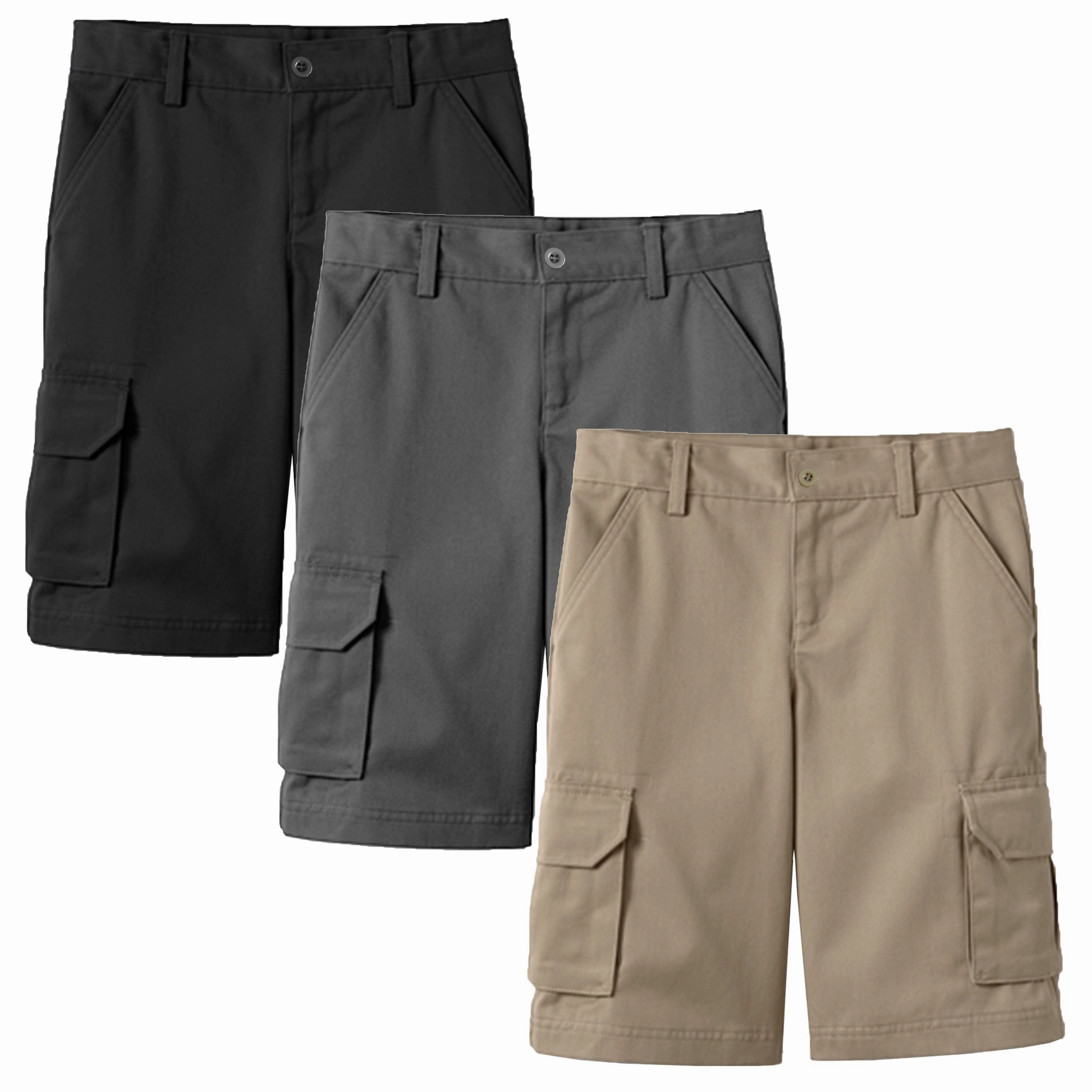 3-Pack Boy's Stretch Cotton Cargo Shorts (Sizes, 8-18) Ergonomic Contour Shape Gusseted Crotch