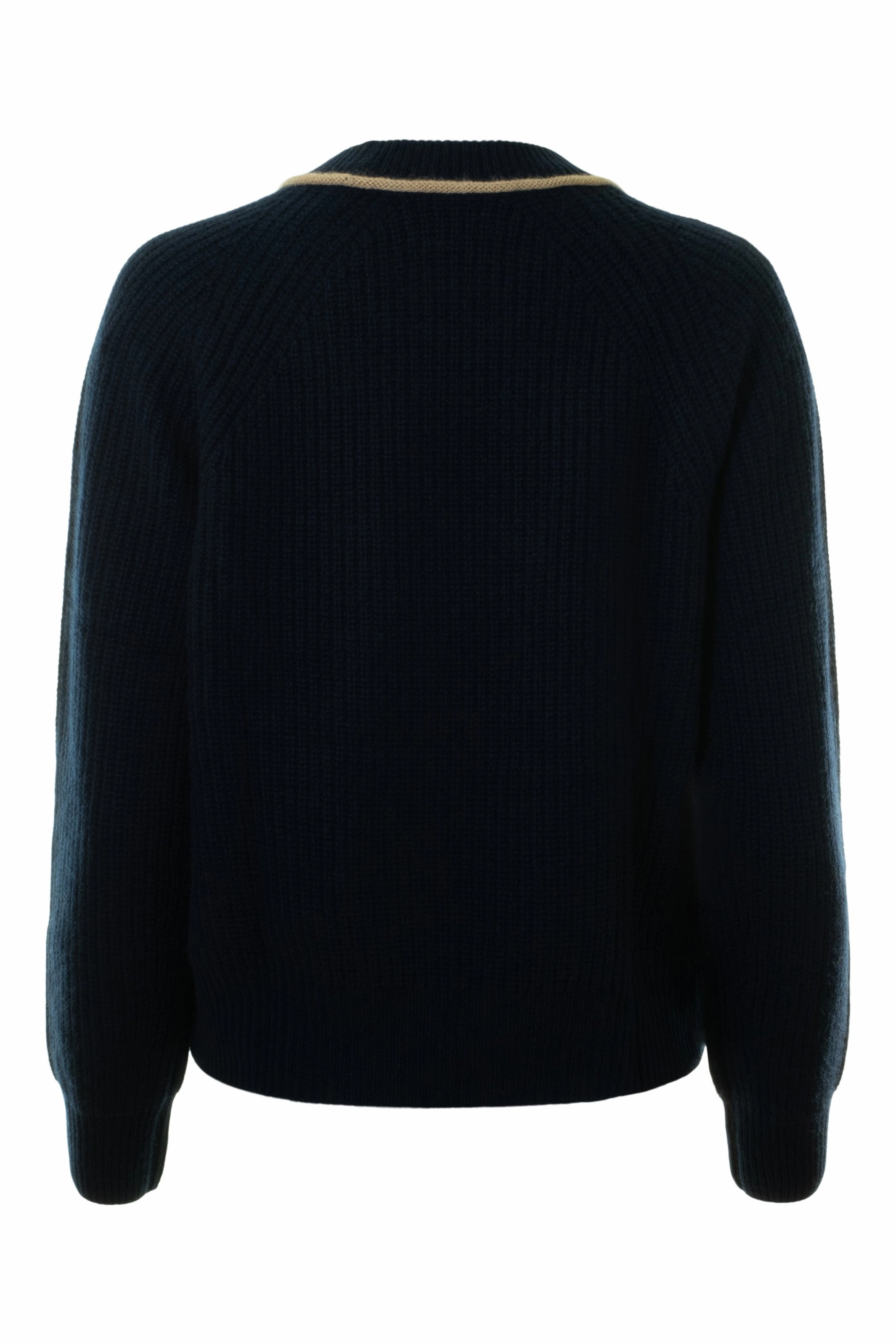 Breathable Comfort Wear Classic Winter Autumn Cashmere Shaker Crew with Contrast Piping in Navy Combo