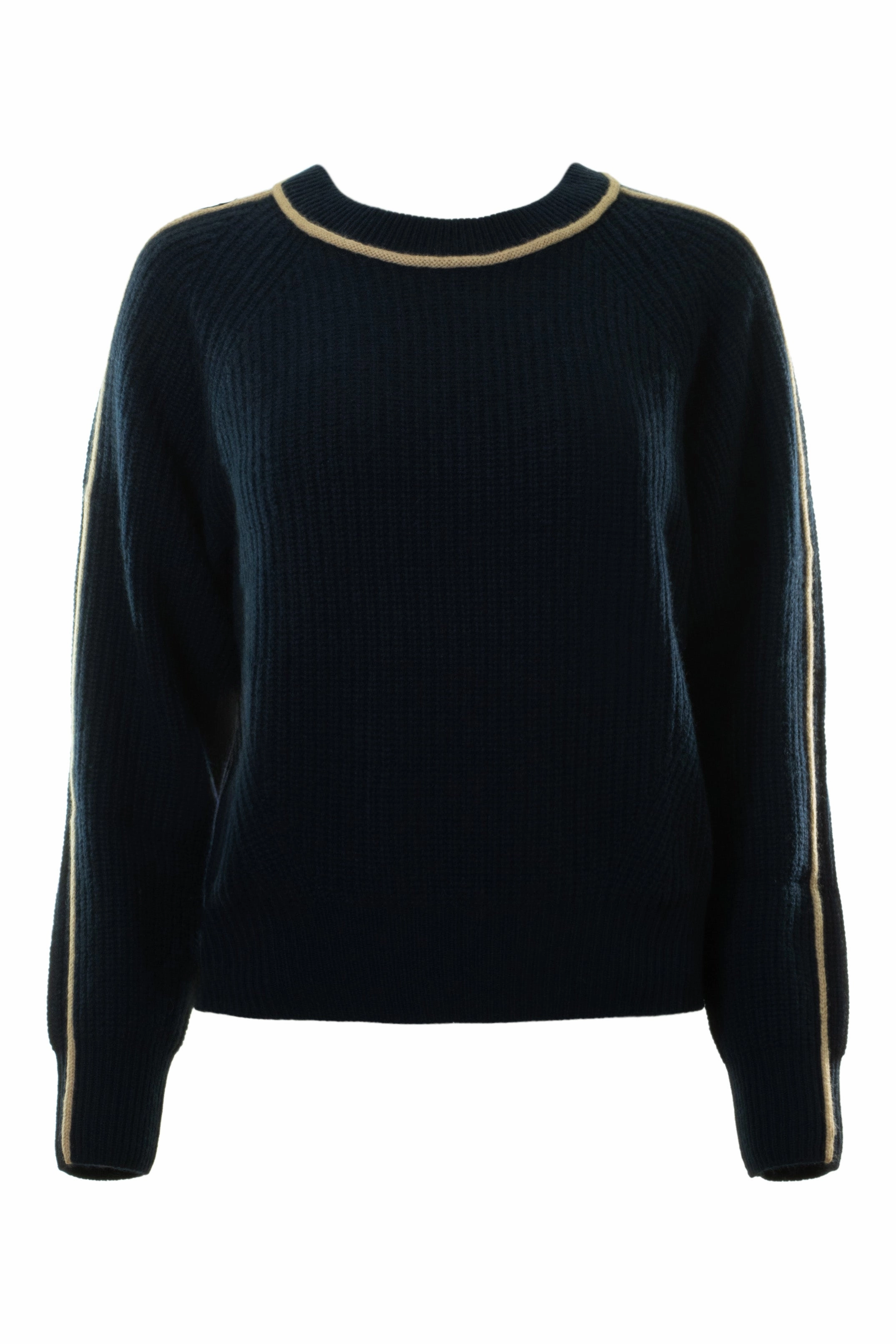 Knit texture crew neck Autumn Cashmere Shaker Crew with Contrast Piping in Navy Combo