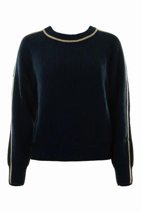 Performance Fit Wear Versatile Design Autumn Cashmere Shaker Crew with Contrast Piping in Navy Combo