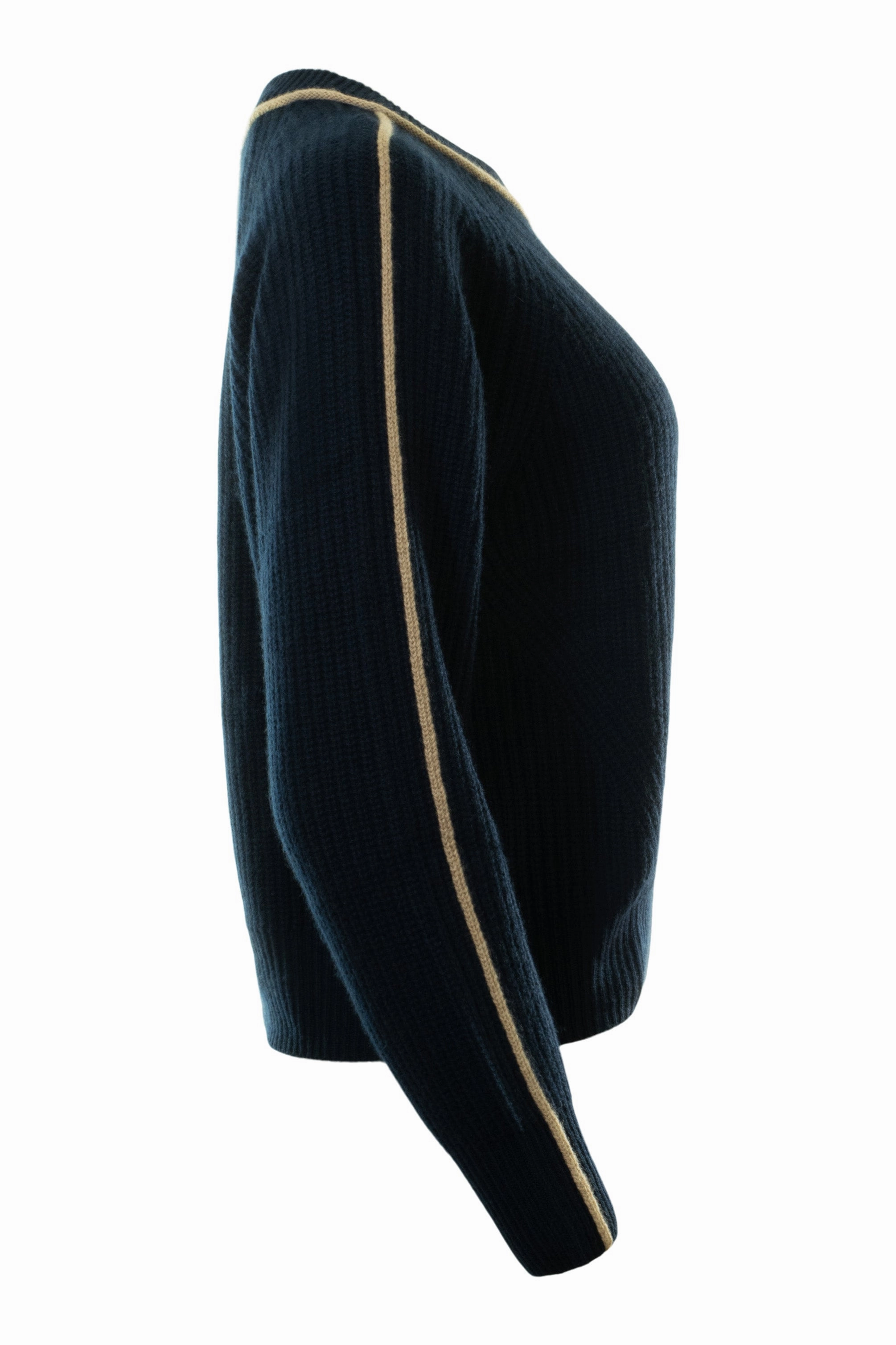 Versatile Piece Autumn Cashmere Shaker Crew with Contrast Piping in Navy Combo
