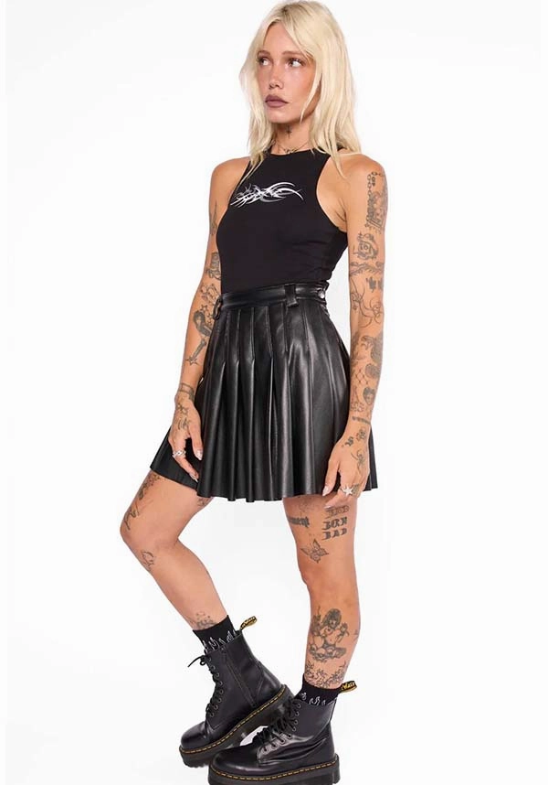 Lacie Faux Leather | PLEATED SKIRT Smooth Finish Earth Tones