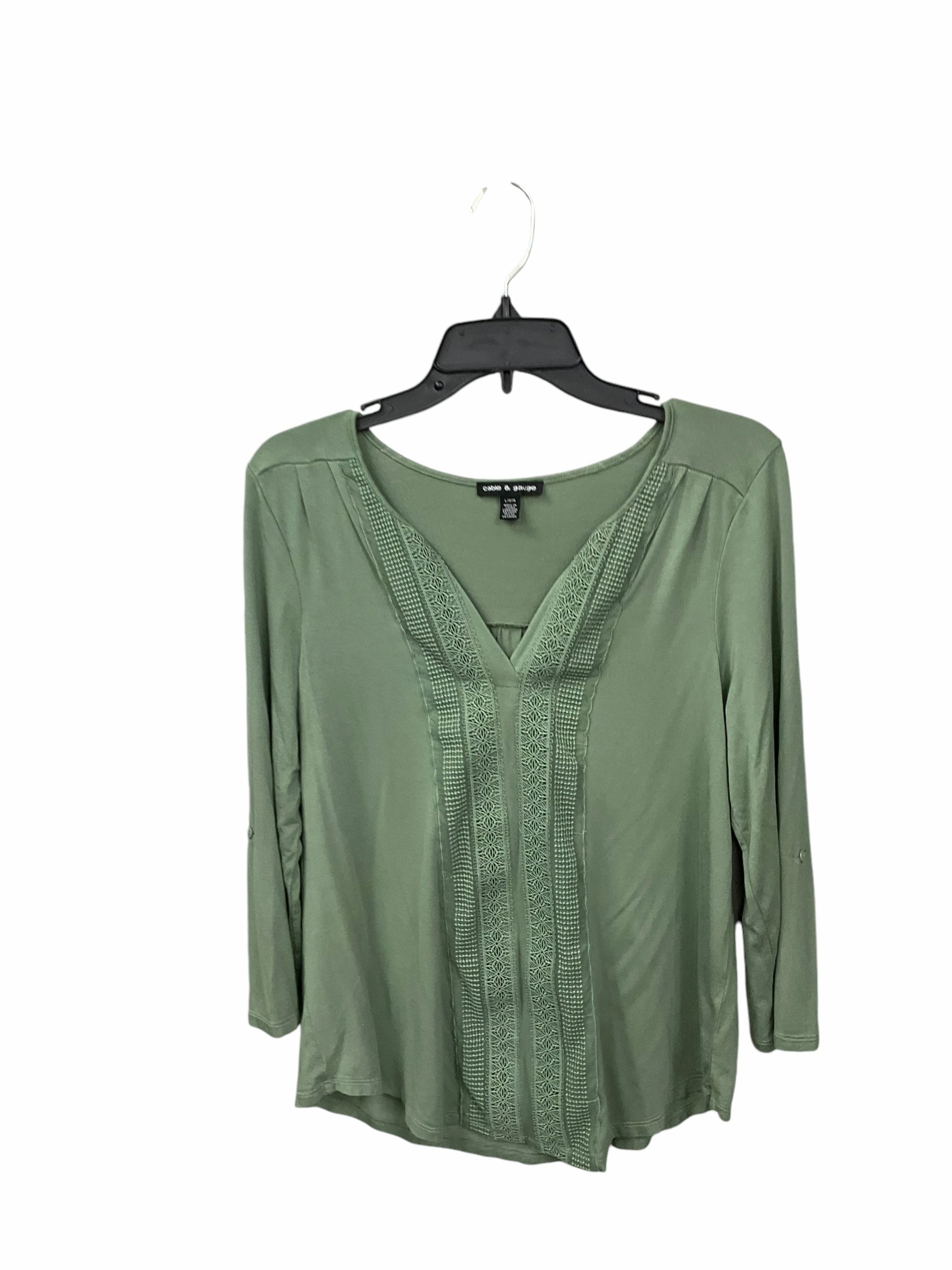 Top 3/4 Sleeve By Cable And Gauge In Green, Size: L Reinforced Stitching