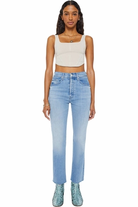 Cropped length Brunch Outfit Traveler Gear MOTHER Denim Tripper Ankle Fray in All Over the Map
