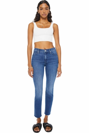 Minimal Aesthetic Neat And Easy MOTHER Denim Mid Rise Dazzler Ankle Fray in Nothing Between Us