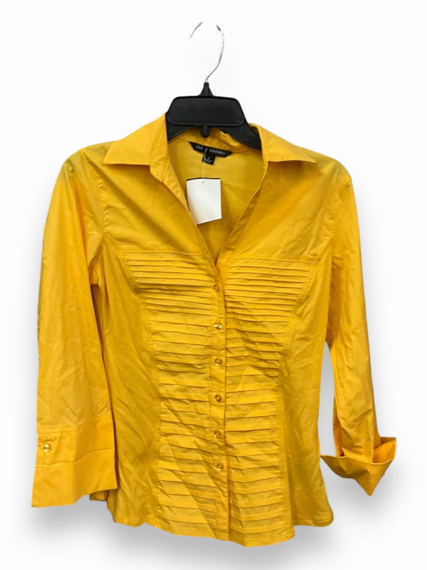 Elegant Glow TearResistant Blouse 3/4 Sleeve By Zac And Rachel In Yellow, Size: S