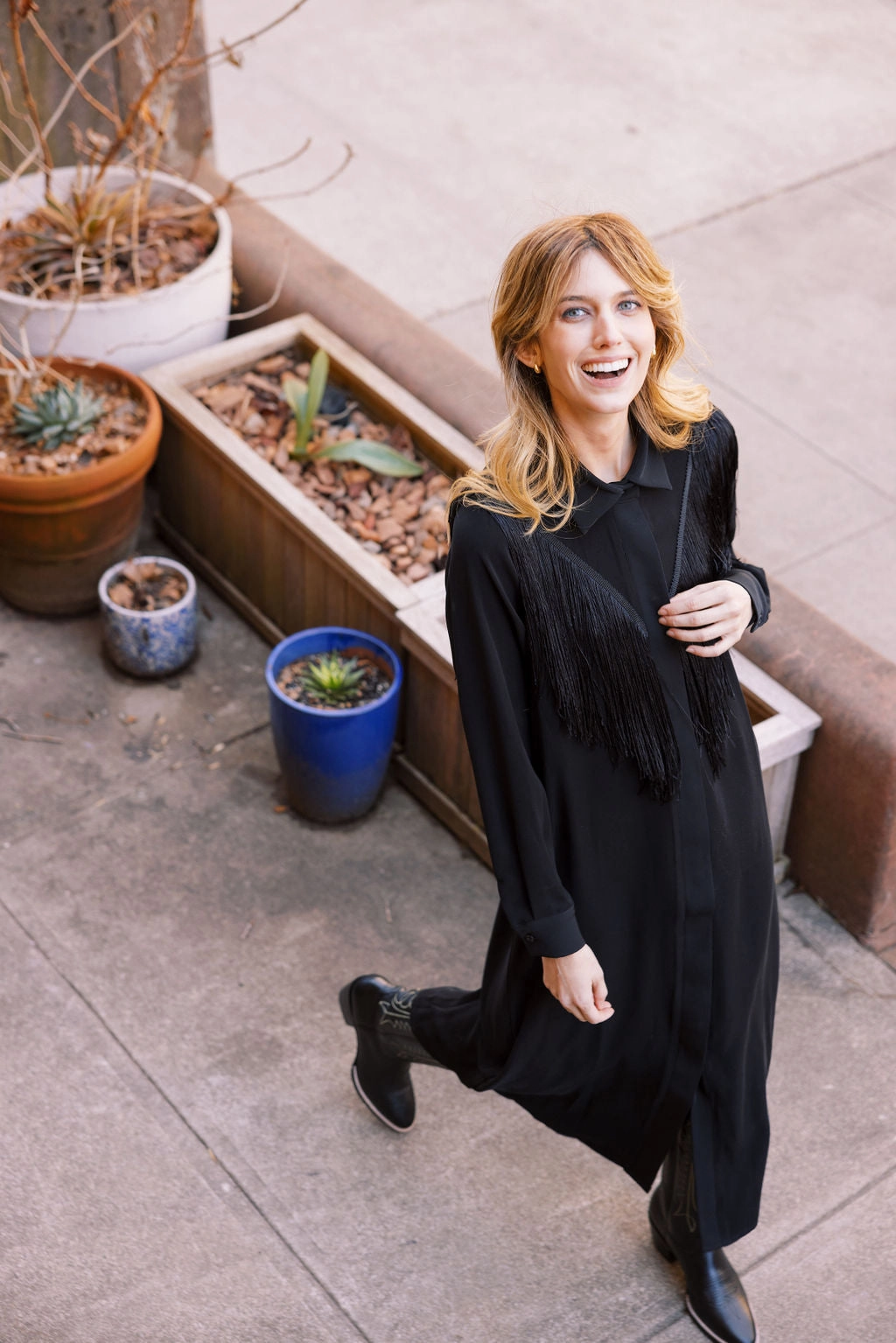 MASON by MASON'S DAUGHTER Western Fringe Midi Dress Knot-Detail Daily Favorite