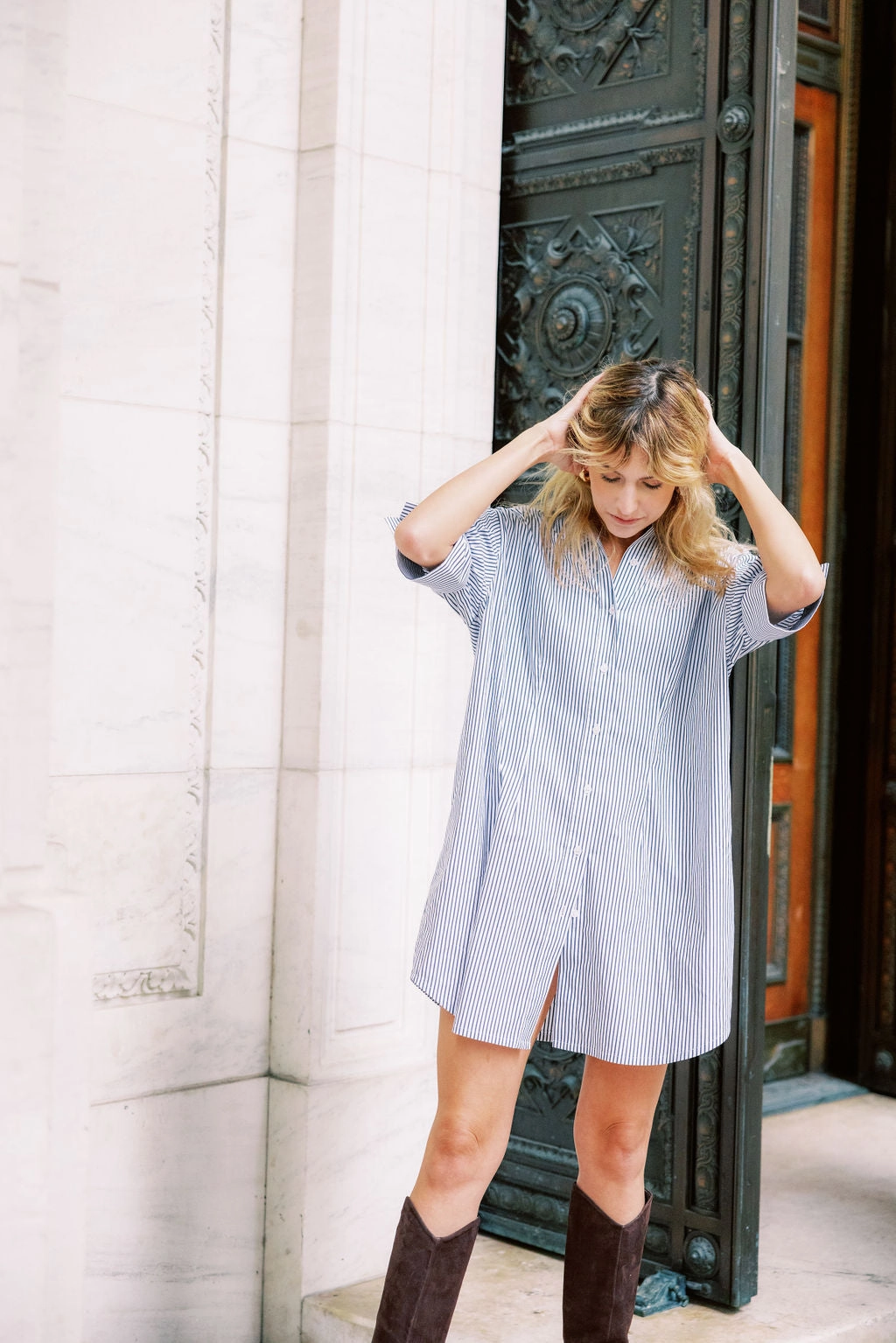 Quick Drying Layered Fit MASON'S DAUGHTER | Anna Dress, Black and White Striped Poplin