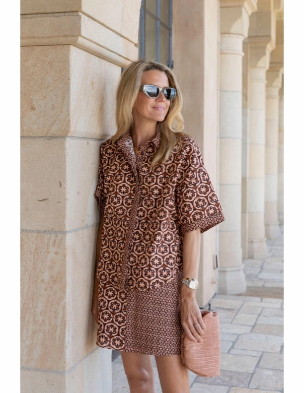 MASON'S DAUGHTER Skirt, Chocolate and Pink Lattice Print Contrast Stitching Linen Cotton Mix