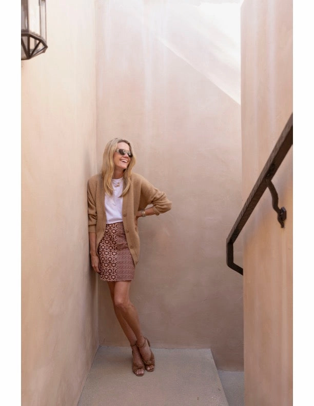 Semi Sheer urban scene MASON'S DAUGHTER Skirt, Chocolate and Pink Lattice Print