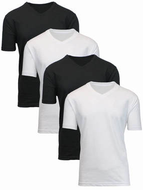 Thermal Regulation Fabric Men's (4-Pack) Short Sleeve V-Neck Modern Fit Classic Tees (S-3XL)