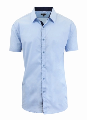 UV Protective Coating Relaxed Look Men's Short Sleeve Slim Fit Solid Button Down Dress Shirt