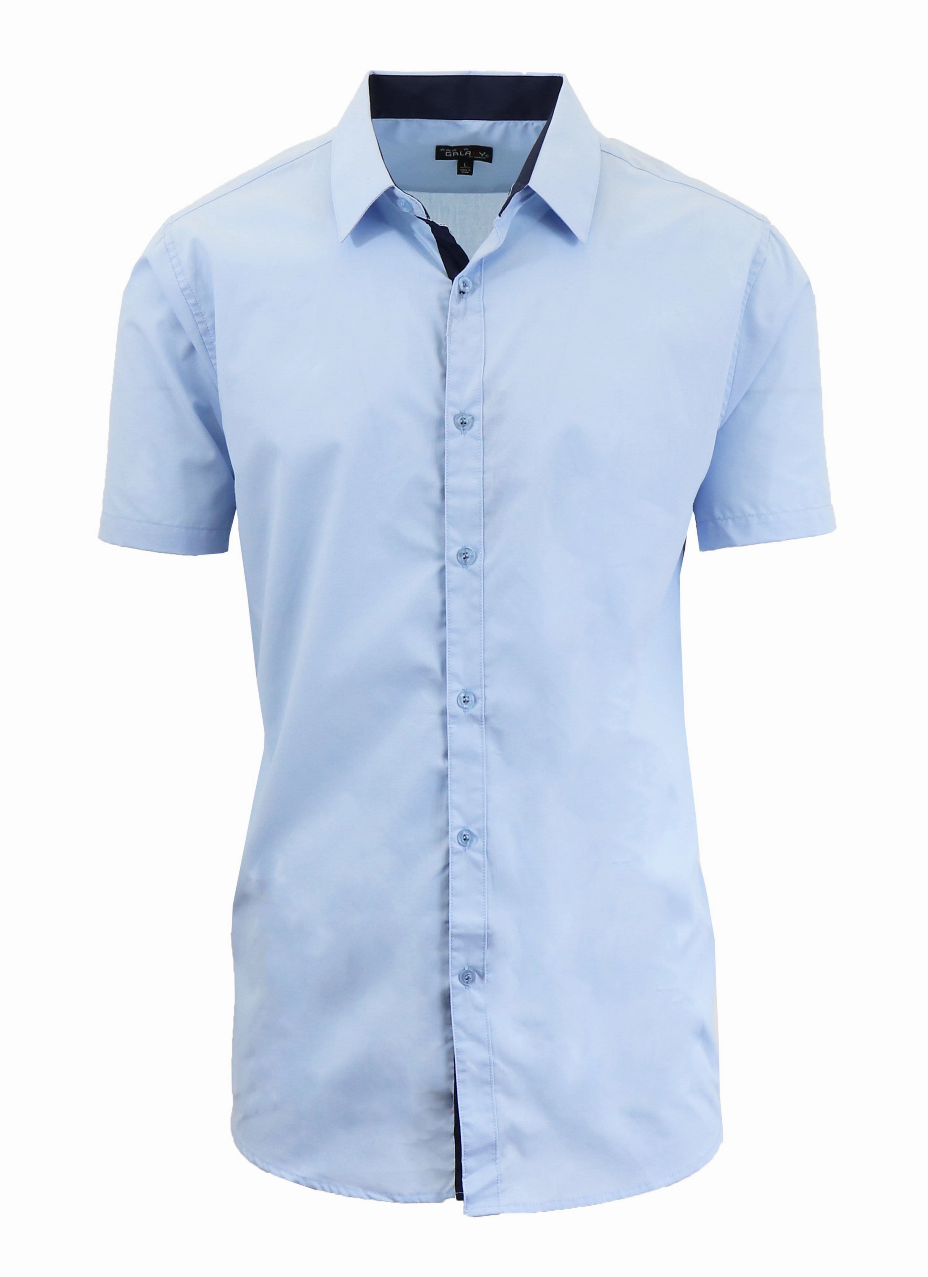 UV Protective Coating Relaxed Look Men's Short Sleeve Slim Fit Solid Button Down Dress Shirt