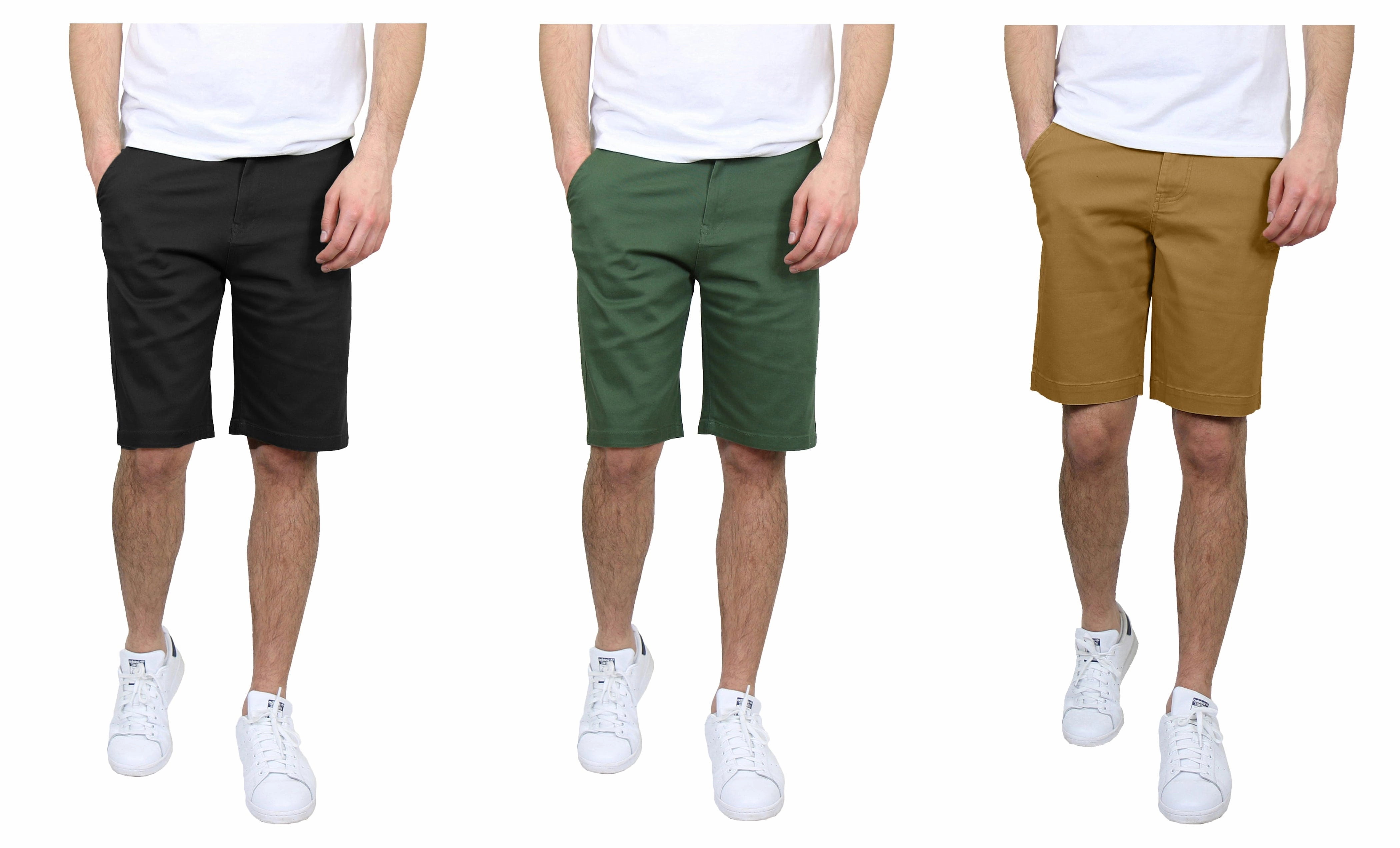 Men's 3-Pack Flat-Front Slim Fit Cotton Stretch Chino Shorts (Sizes, 30-42) Universal Attachment Points anti slip grip