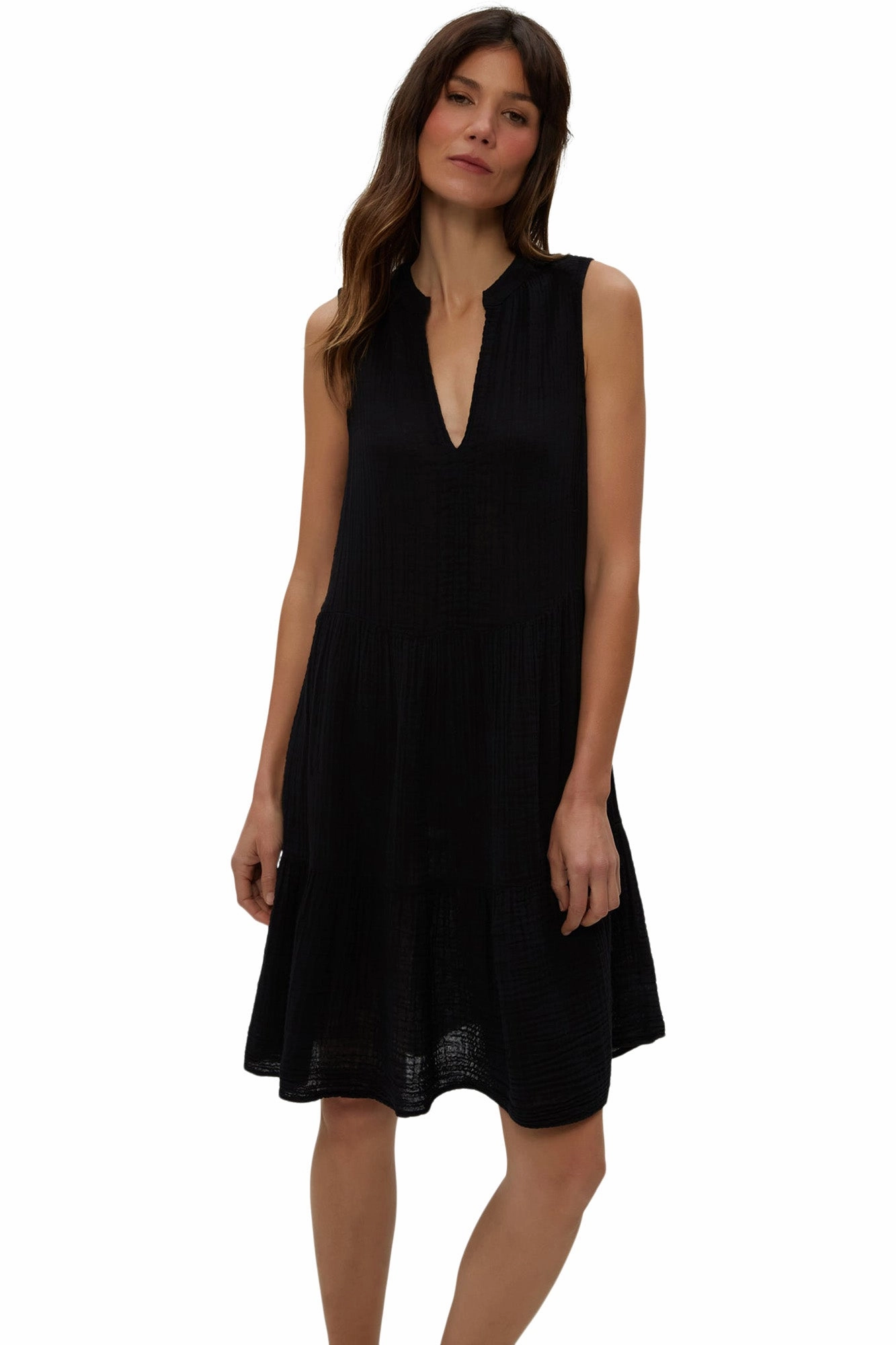Jewel Accent Lightweight Feel Michael Stars Daisy Gauze Dress in Black
