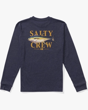 Yellowfin  Ls Tee Kids - Navy Heather stadium Pockets available