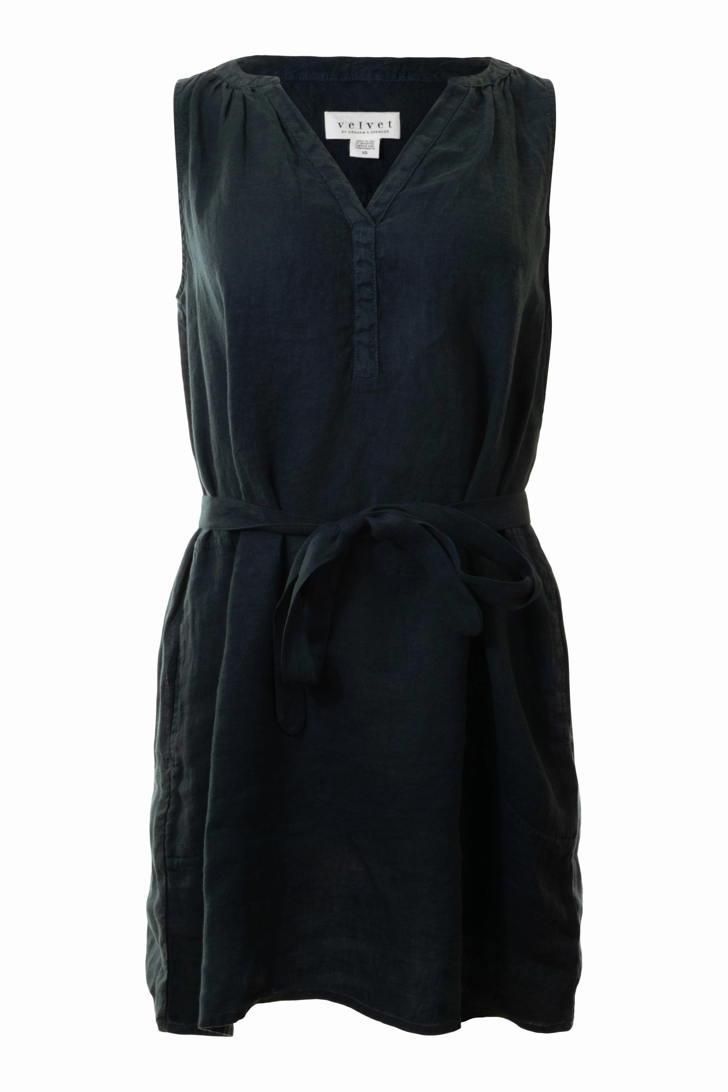 Velvet Adriana Woven Linen Dress in Shadow Flattering Comfort Wear Movement Friendly