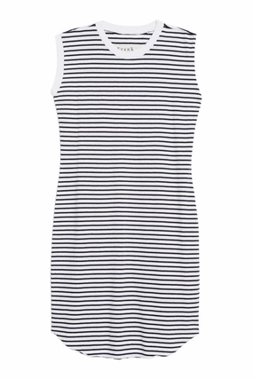 Timeless and Comfortable Frank & Eileen Mini Cory Vintage Muscle Tee Dress in White and British Royal Navy