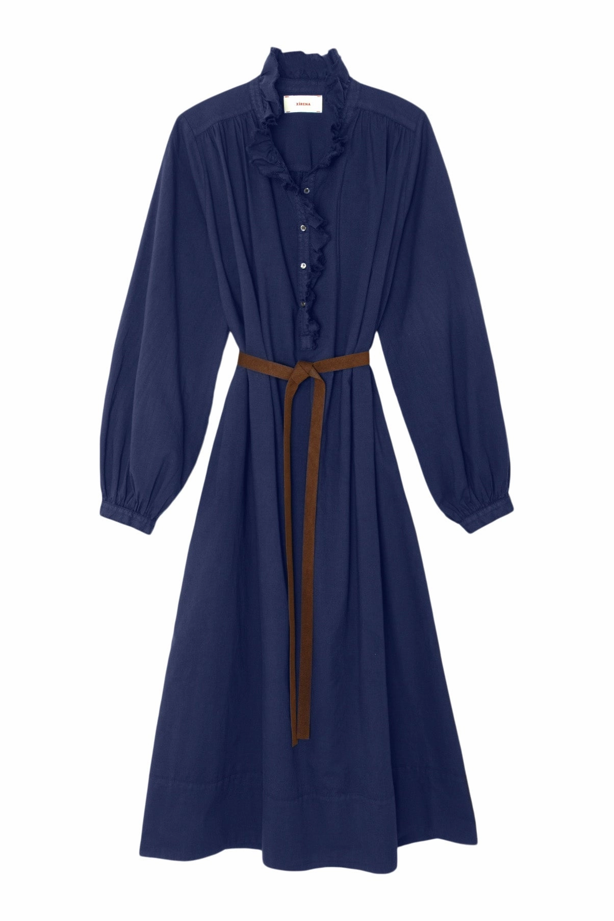 Slit-Hem Striped-Pattern Xirena Caspy Dress in Navy