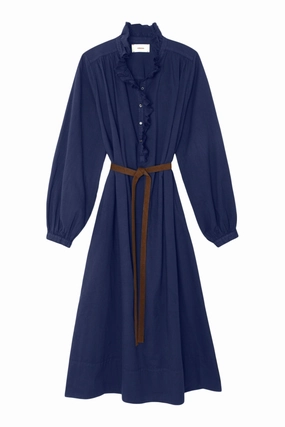 Slit-Hem Striped-Pattern Xirena Caspy Dress in Navy