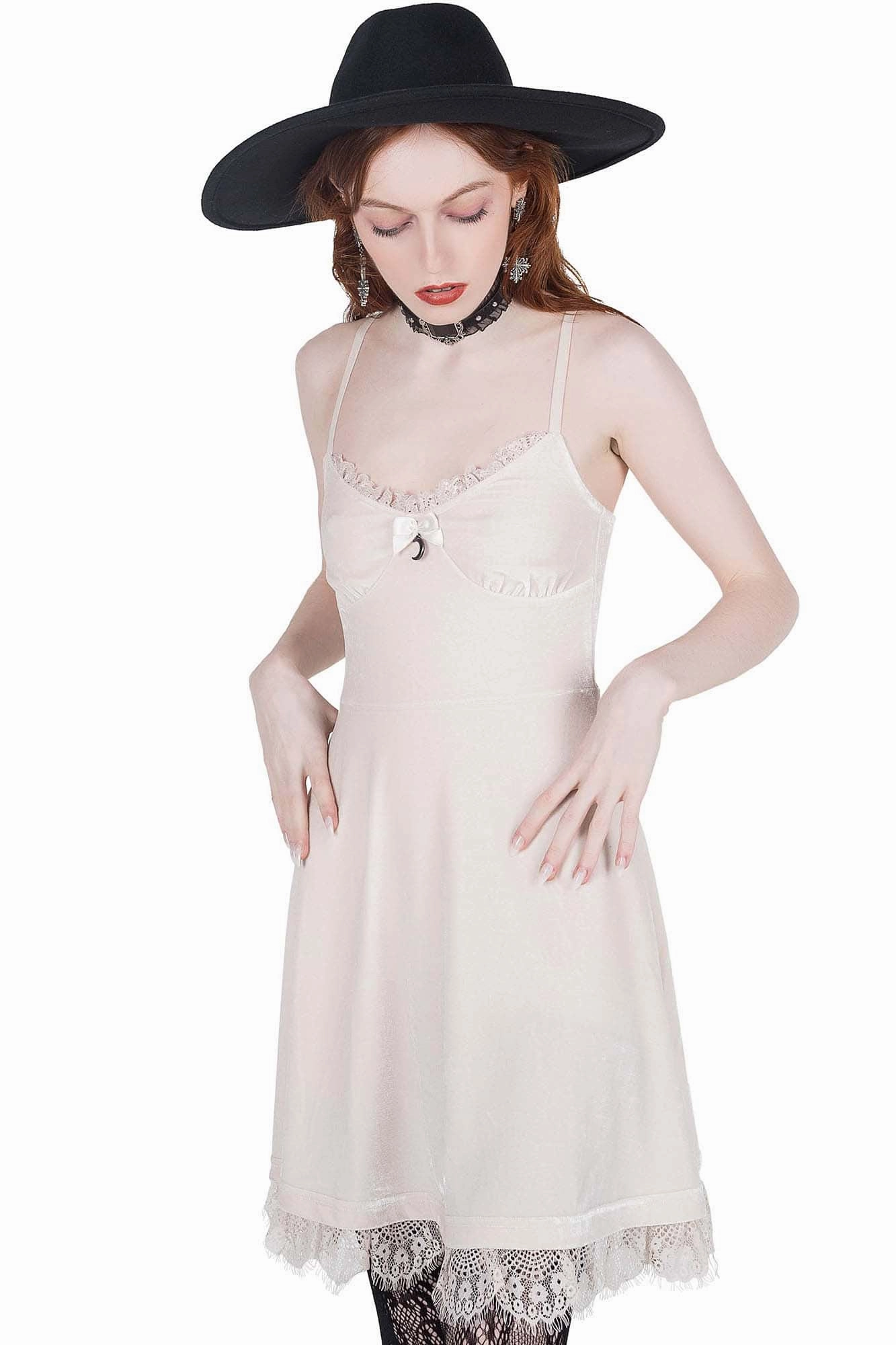 Ethically-Made Classic Layering Moonstruck Velvet Skater Dress [Ivory]