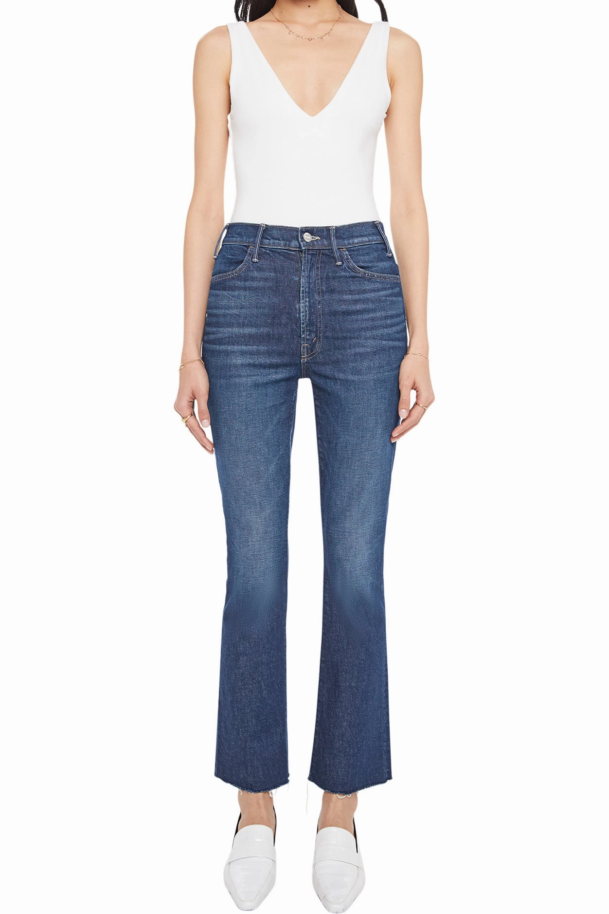 MOTHER Denim Hustler Flood Fray in Kicks and Riffs Anti Snag Thread Technology