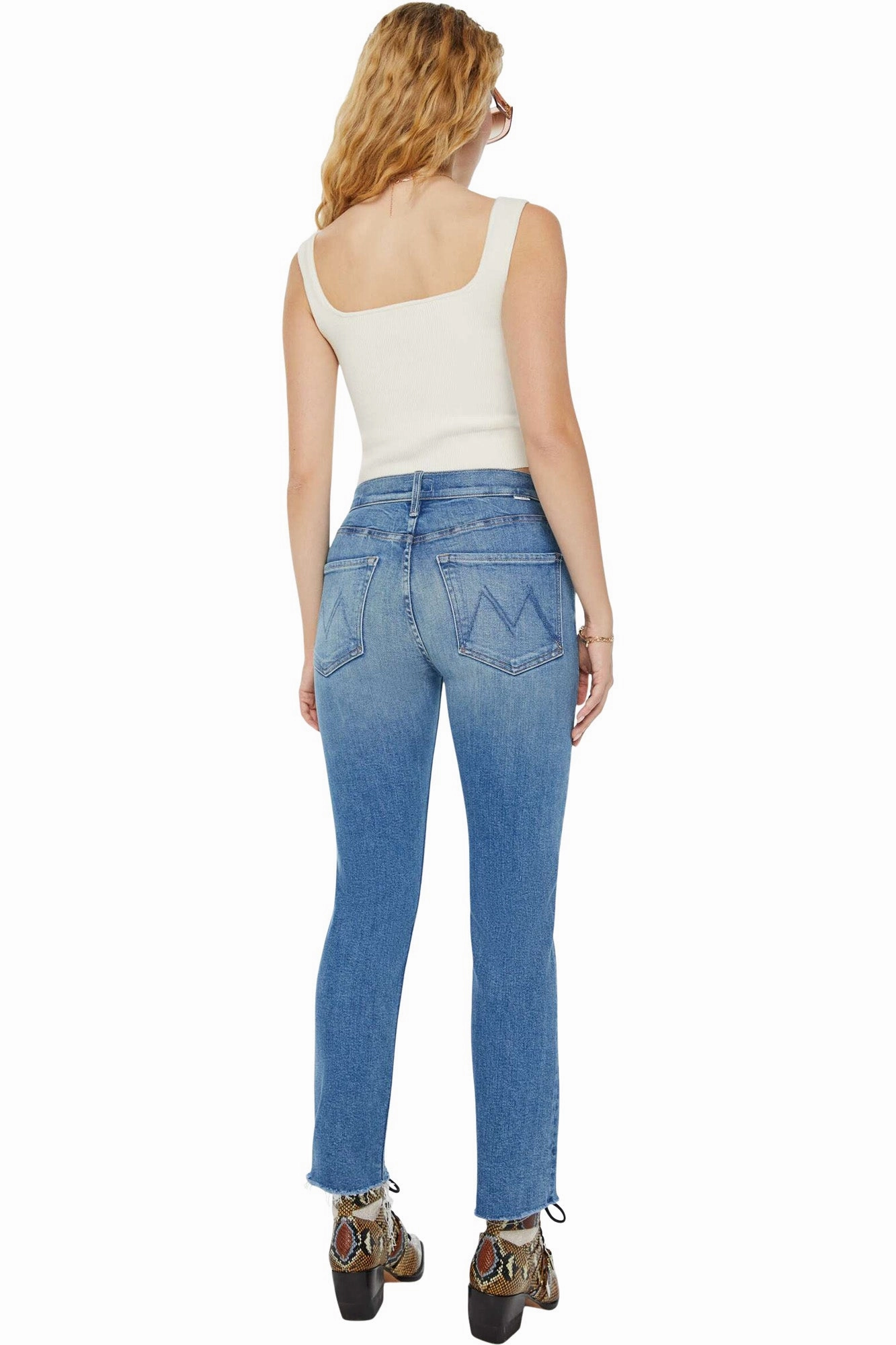 Seamless Waistband Finish MOTHER Denim Mid Rise Rider Flood in Monkey in the Middle