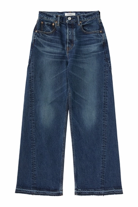 Party Look Earthy Soft Finish Moussy Denim Espanola Wide Jeans in Blue