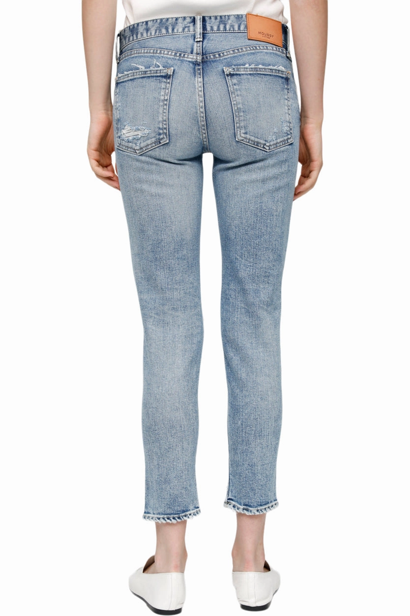 Clean Detail Moussy Denim Ithan Skinny Jeans in Light Blue