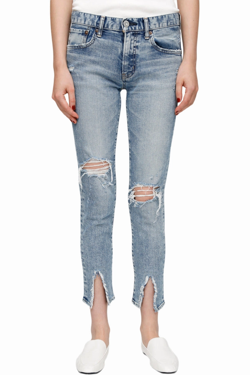 Tapered leg Moussy Denim Ithan Skinny Jeans in Light Blue