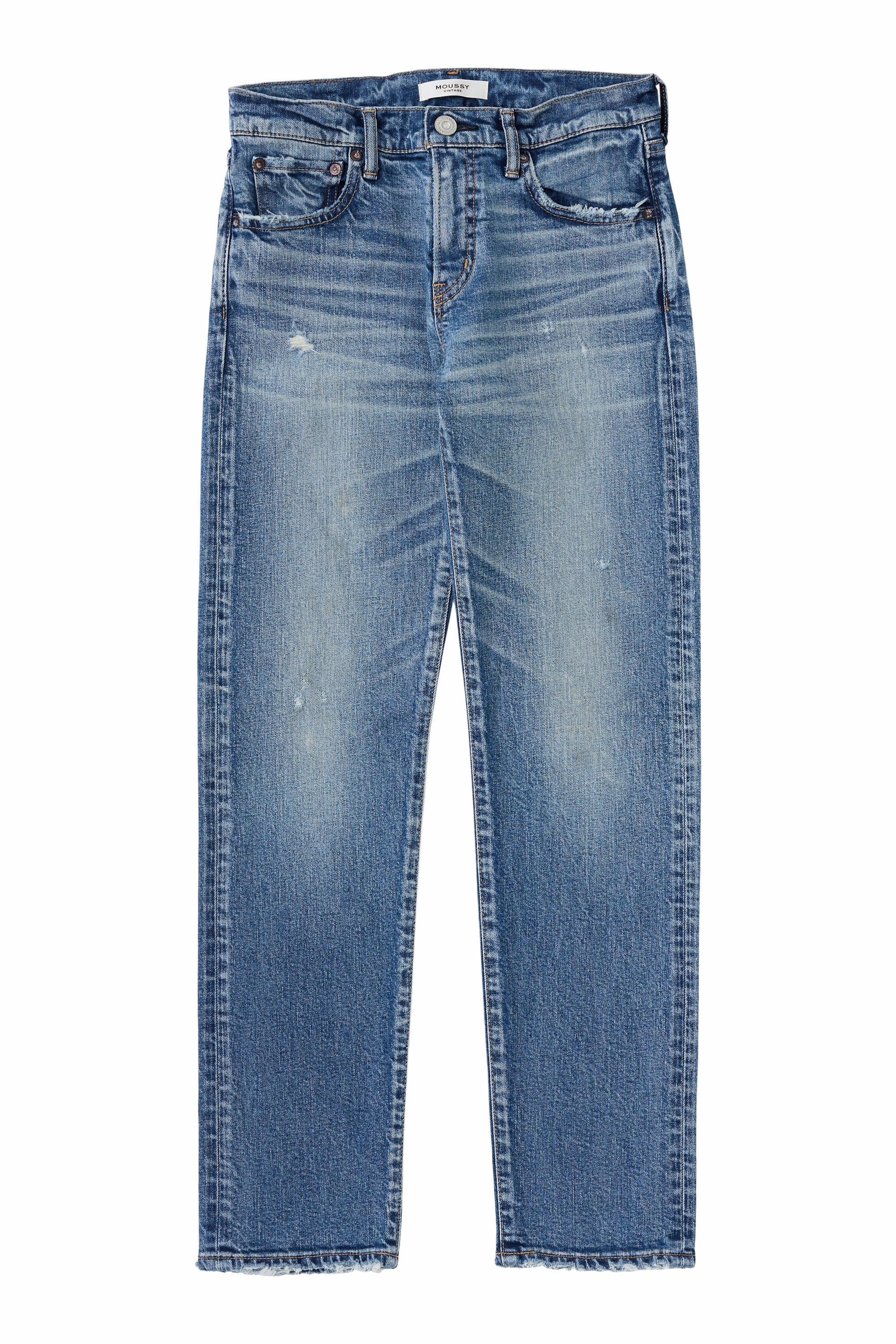 Moussy Denim Linden Slim Straight Jeans in Light Blue Sustainable Manufacturing