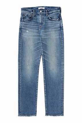 Moussy Denim Linden Slim Straight Jeans in Light Blue Sustainable Manufacturing