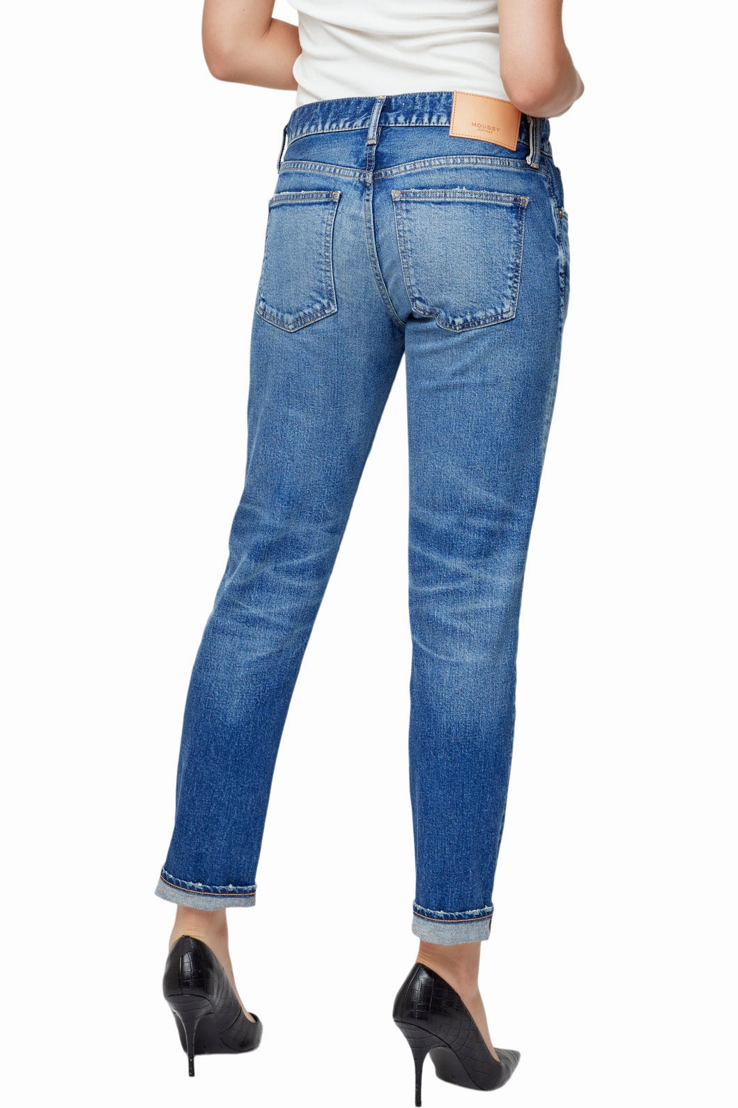 Moussy Denim Saddlebrook Tapered Jeans in Blue comfortable length Weekend Ready