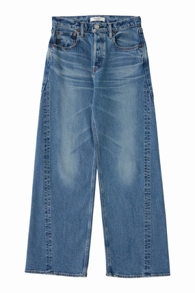 Bartack Stitching Common Outfit Moussy Denim Salisbury Wide Leg Jeans in Blue