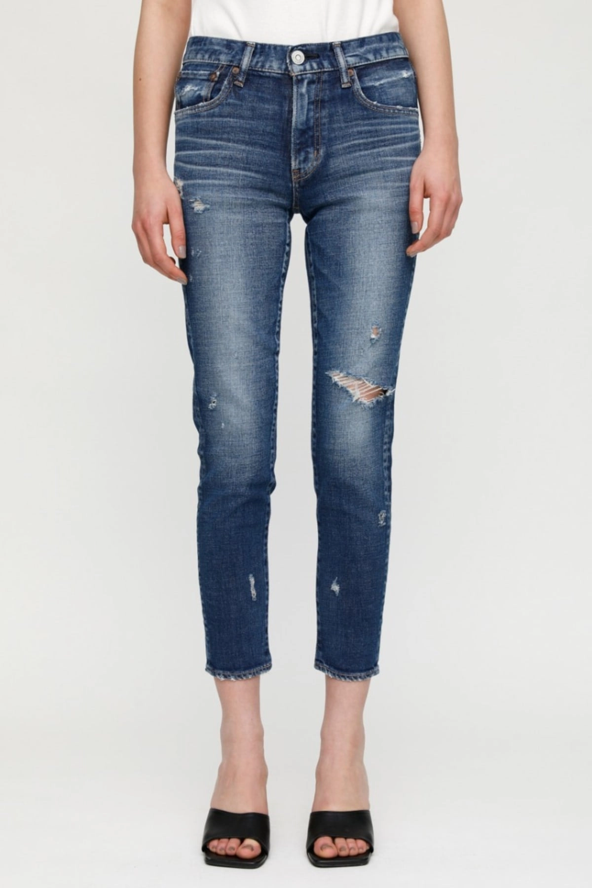 Non Toxic Textile Certified Softened Denim Material Moussy Gleedsville Skinny in Blue