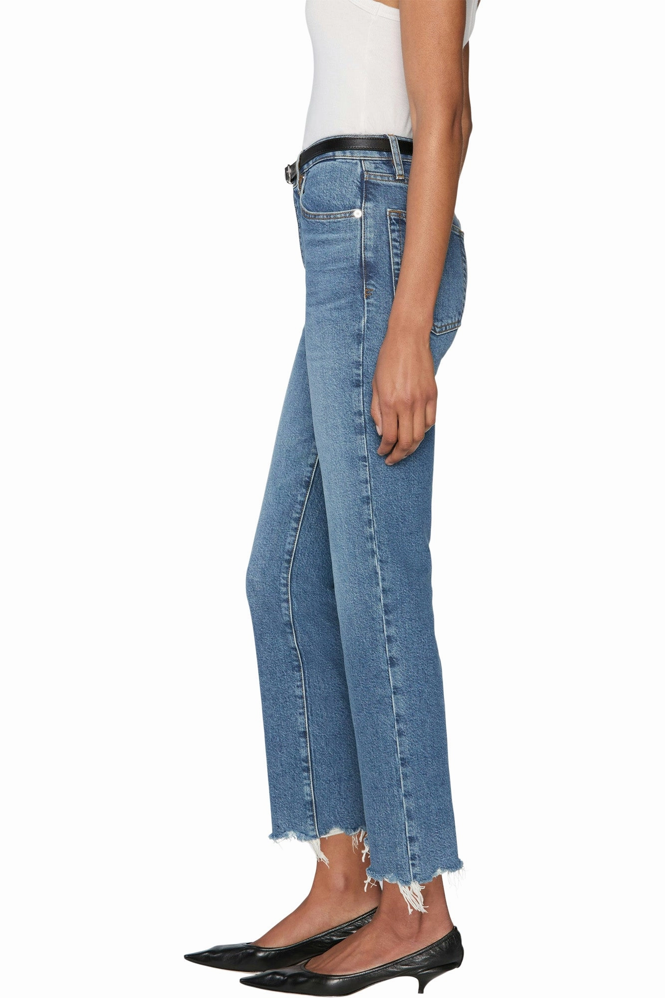 Fitted Comfort Frame Denim The Ruler Crop in Stash Destructed Fray
