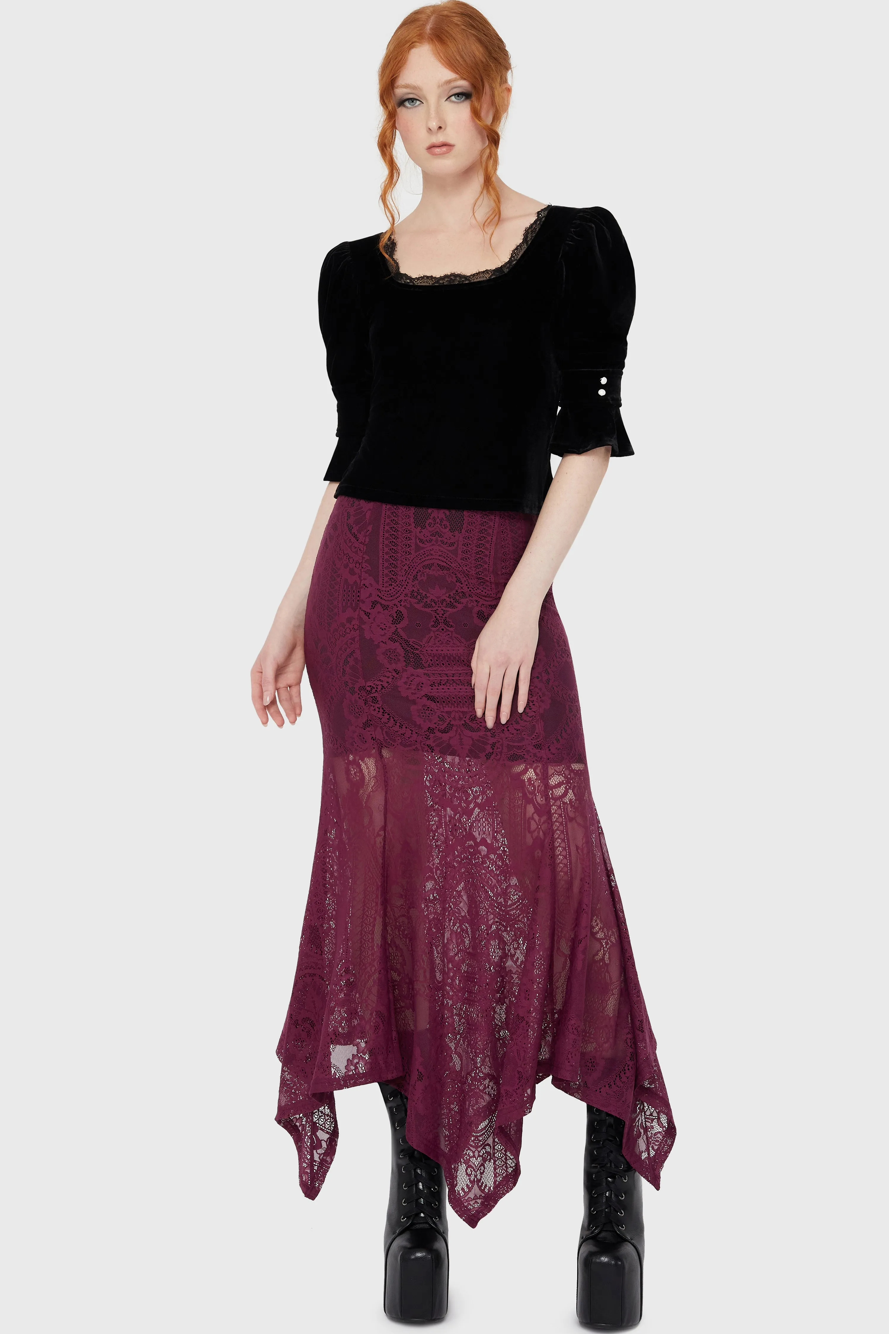Belladonna Lace Maxi Skirt [Plum] Minimalist Silhouette Cut