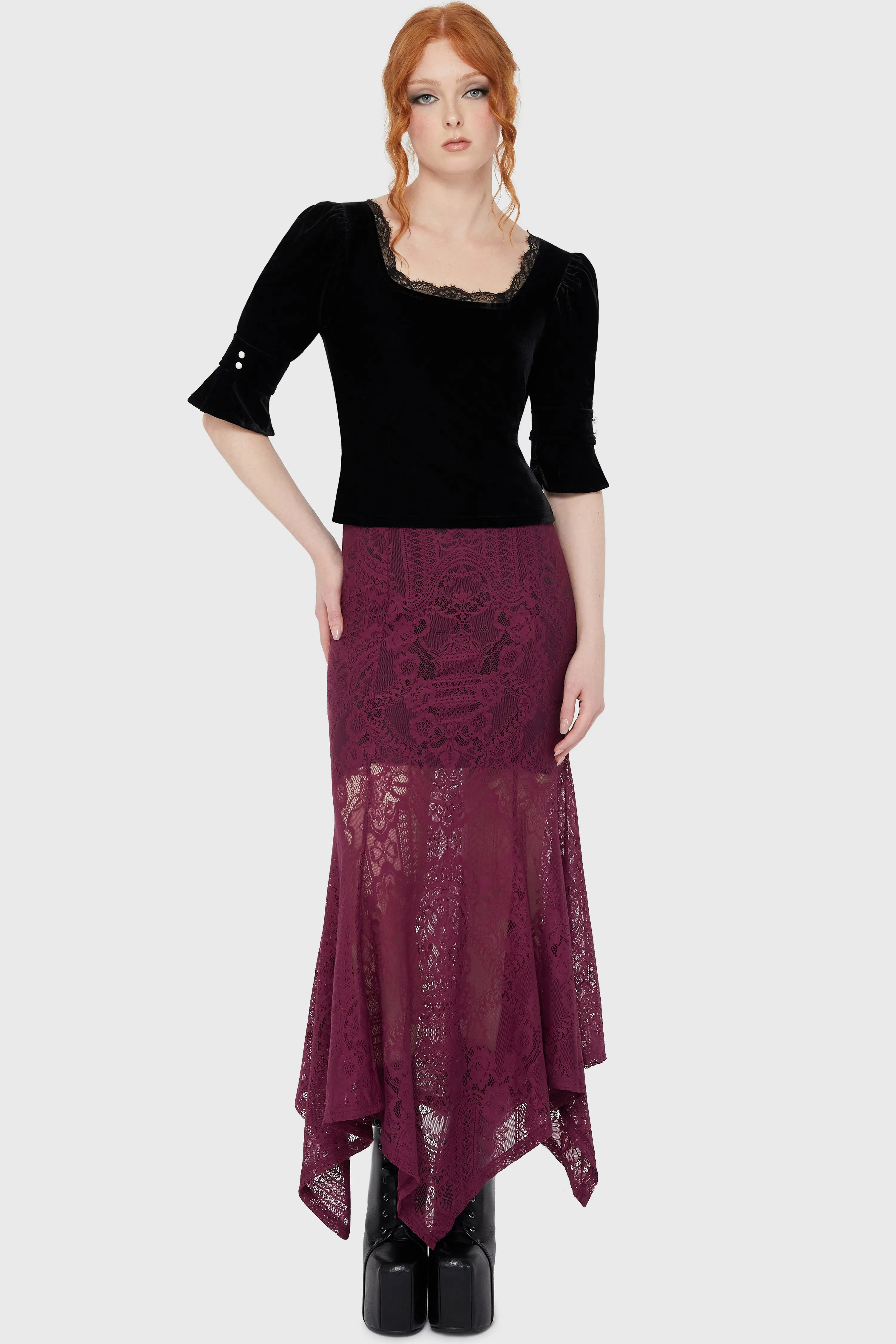 AntiPillingSurface Belladonna Lace Maxi Skirt [Plum]