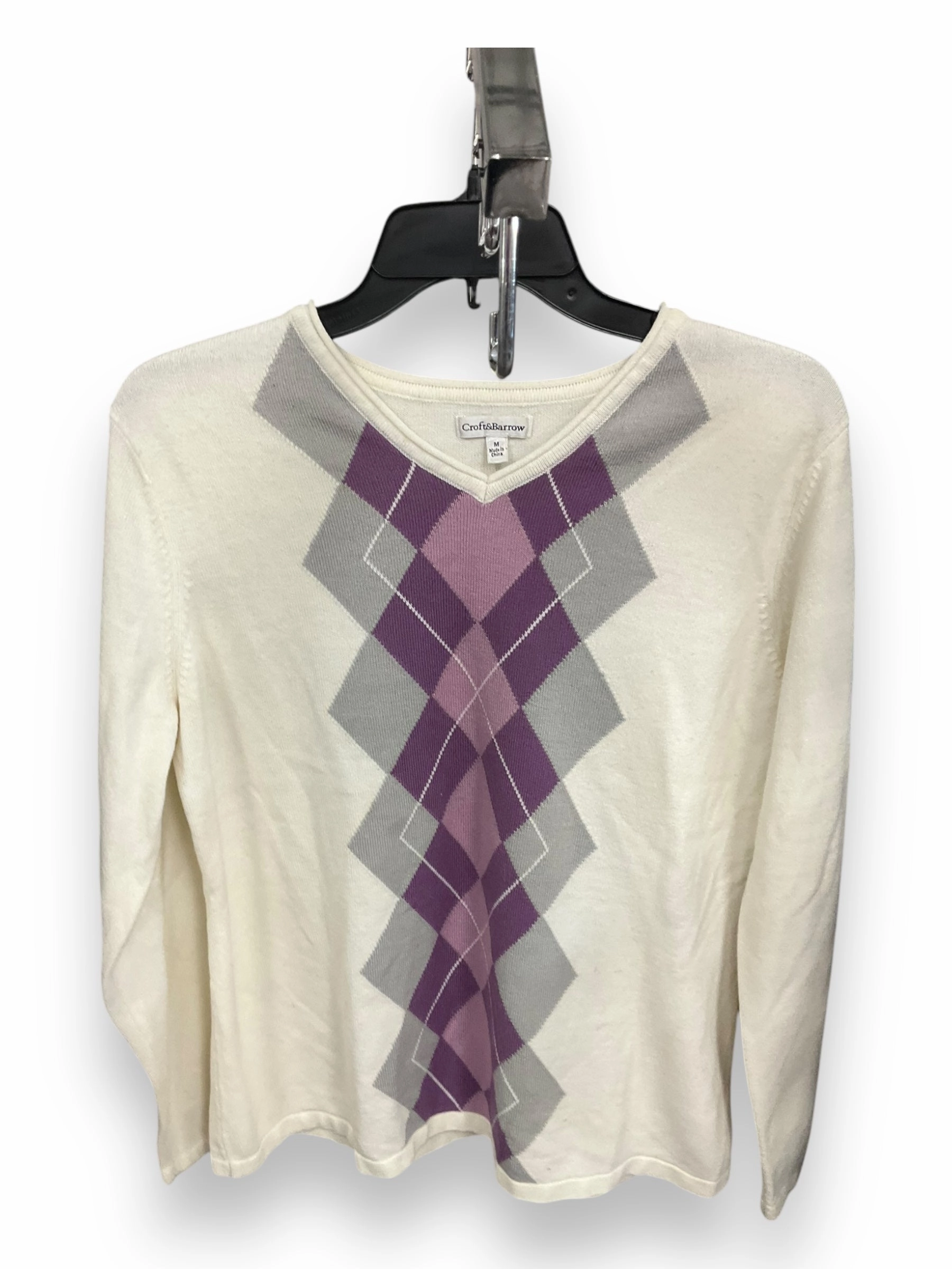 DurableThreadwork Sweater By Croft And Barrow In Purple & White, Size: M