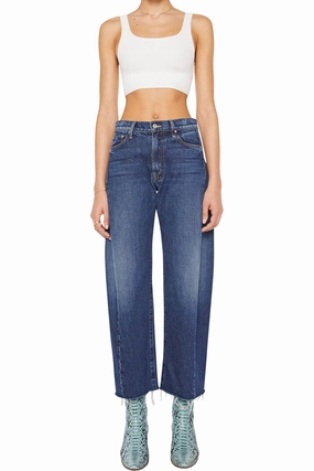 Wardrobe Fit Active Fit MOTHER Denim Mid Rise Full-Pipe Flood Fray in Unplugged