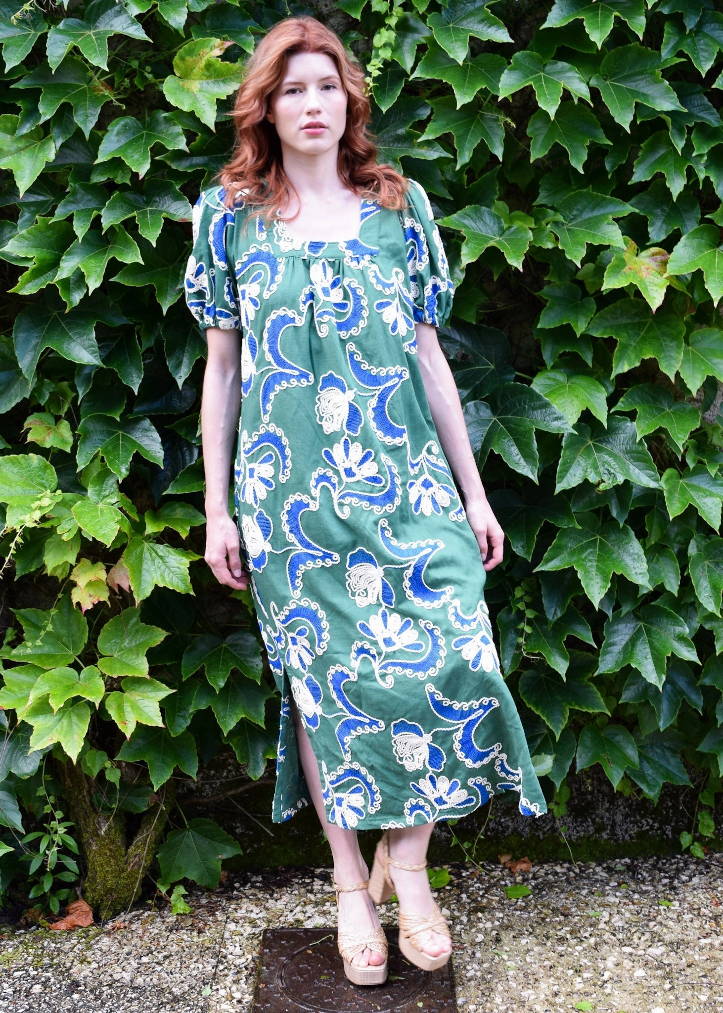 Trendy floral dress Never A Wallflower Square Neck Maxi Dress in Crewel Work