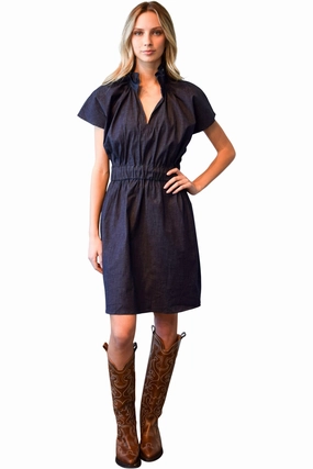 Flattering Waist Fit Never A Wallflower Vicki Elastic Waist Dress Dark Blue Denim